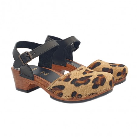 WOMEN'S LEOPARD LEATHER SANDALS 5 CM HEEL MADE IN ITALY