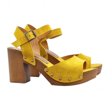YELLOW SUEDE CLOGS WITH STRAP