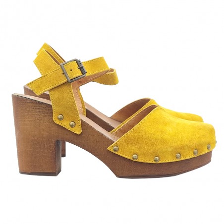 DUTCH CLOGS IN YELLOW SUEDE WITH HEEL 9.5