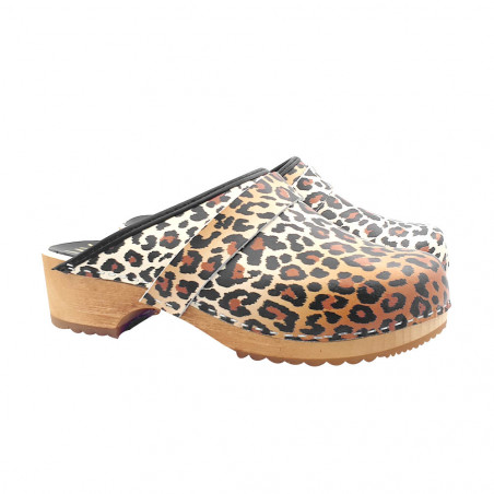 SWEDISH CLOGS IN LEOPARD EFFECT LEATHER