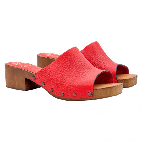 RED LEATHER CLOGS WITH 4.5 HEEL