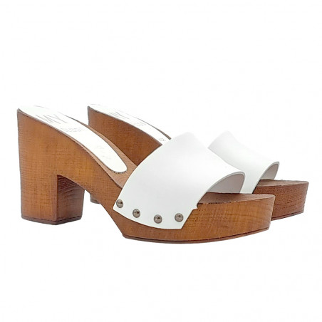 CLOGS IN WHITE LEATHER WITH HEEL 9 CM