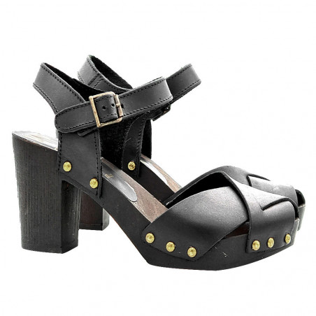 BLACK LEATHER SANDALS WITH HEEL 7