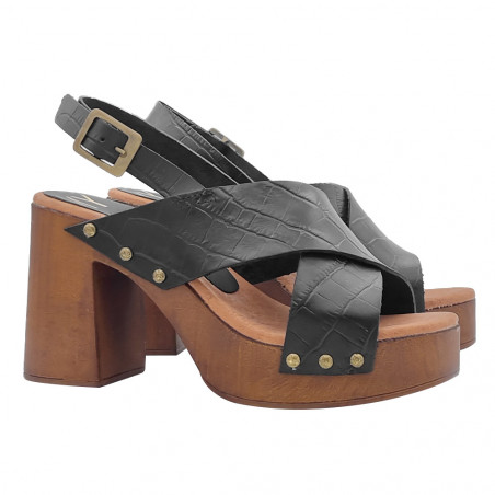 BLACK SANDALS WITH CROSSED BANDS AND HEEL 8,5 CM
