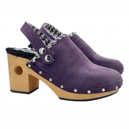 PURPLE MULES IN SUEDE WITH HIGH HEELS
