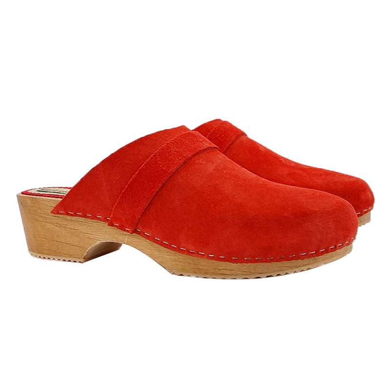 Flat red suede sandals, Made in Italy