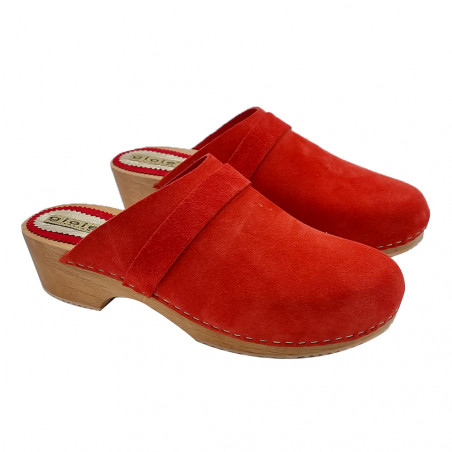 Flat red suede sandals, Made in Italy