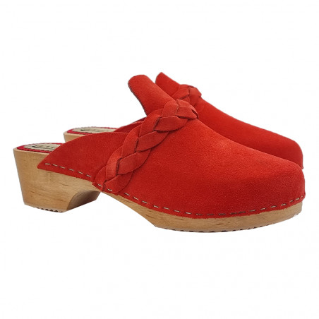 COMFORTABLE SWEDISH CLOGS IN CORAL RED SUEDE