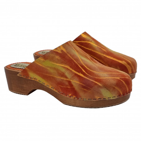 ORANGE LEATHER CLOGS FOR GIRLS WITH COMFORTABLE HEEL