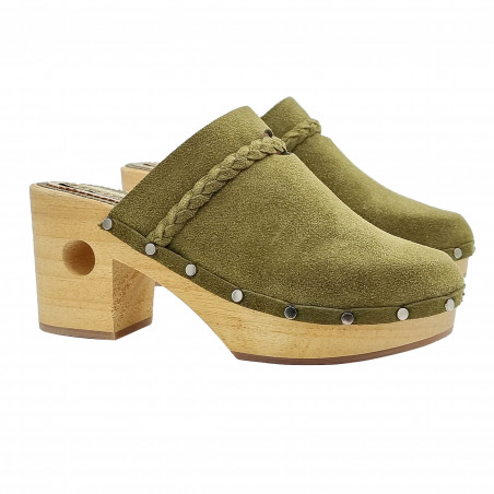 SWEDISH SABOT IN GREEN SUEDE WITH HEEL 8