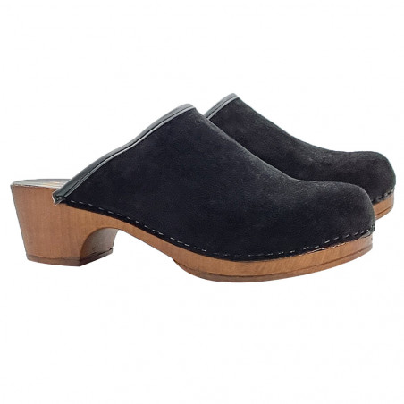SWEDISH CLOGS IN BLACK SUEDE WITH 4,5 CM HEEL