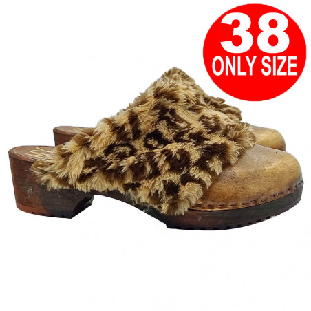 DUTCH CLOGS WITH LEOPARD SYNTHETIC FUR