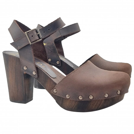 DUTCH STYLE SANDALS IN COFFEE COLORED LEATHER MADE IN ITALY