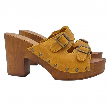 OCHER COLOR OPEN TOE CLOGS WITH COMFORTABLE HEEL