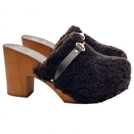 SWEDISH CLOGS IN SYNTHETIC FUR WITH HEEL