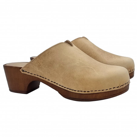 COMFORTABLE DUTCH CLOGS COLOR TAUPE IN LEATHER