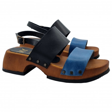 TWO-TONE LEATHER CLOGS WITH HEEL 5