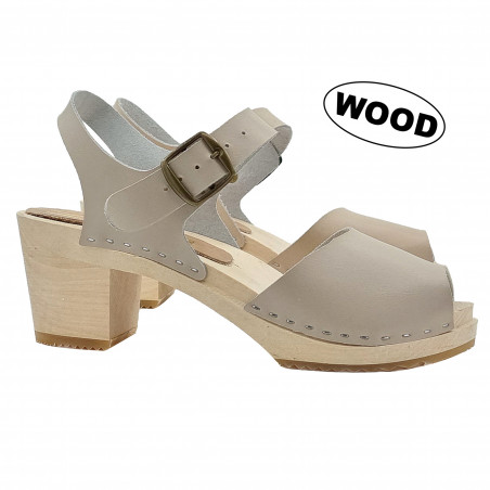 ICE COLOR WOODEN CLOGS WITH STRAP
