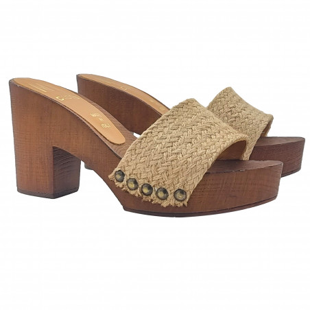 Clogs with woven hemp band and comfortable heel