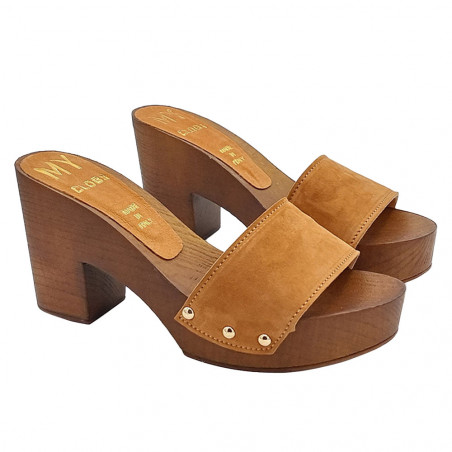 Clogs with Light Brown Suede Band and Heel 9