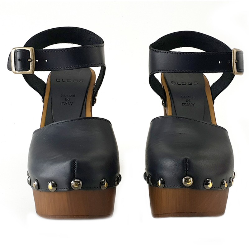 Schoenen damesschoenen Klompen & Muilen Made in Italy Black Swedish leather clogs with accessory MY57346 NERO 