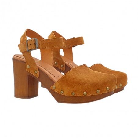 BROWN SUEDE SANDALS WITH LEATHER CLOSED TOE HEEL 9